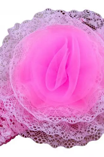 Akinoskids Infant Girls Flower Chiffon Lace Yard Knitting Hair Weave Crochet Baby Newborn Light Pink Soft Headband