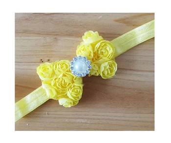 Akinoskids Mesh Yarn Yellow Baby Bow Flower Elastic Newborn Soft Headband 1