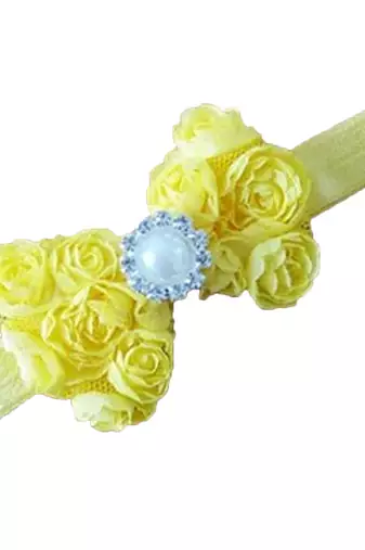 Akinoskids Mesh Yarn Yellow Baby Bow Flower Elastic Newborn Soft Headband