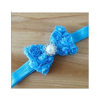 Akinoskids Mesh Yarn Blue Baby Bow Flower Elastic Newborn Soft Headband 1