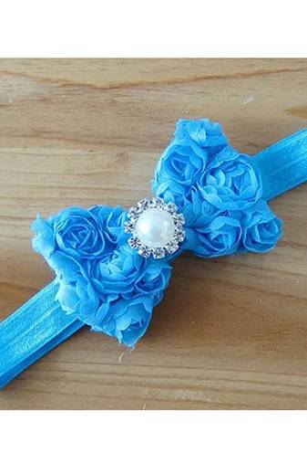 Akinoskids Mesh Yarn Blue Baby Bow Flower Elastic Newborn Soft Headband