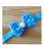 Akinoskids Mesh Yarn Blue Baby Bow Flower Elastic Newborn Soft Headband