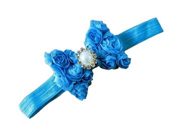 Akinoskids Mesh Yarn Blue Baby Bow Flower Elastic Newborn Soft Headband 2