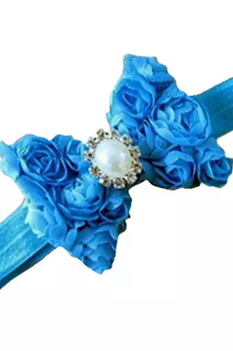 Akinoskids Mesh Yarn Blue Baby Bow Flower Elastic Newborn Soft Headband