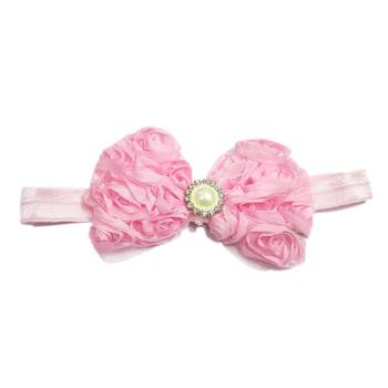 Akinoskids Mesh Yarn Hot Pink Baby Bow Flower Elastic Newborn Soft Headband 1
