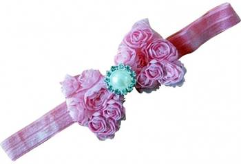 Akinoskids Mesh Yarn Hot Pink Baby Bow Flower Elastic Newborn Soft Headband 2