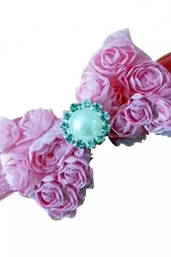 Akinoskids Mesh Yarn Hot Pink Baby Bow Flower Elastic Newborn Soft Headband