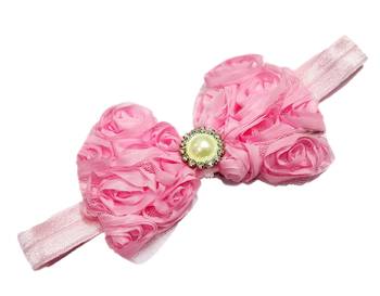 Akinoskids Mesh Yarn Hot Pink Baby Bow Flower Elastic Newborn Soft Headband 3