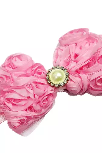 Akinoskids Mesh Yarn Hot Pink Baby Bow Flower Elastic Newborn Soft Headband