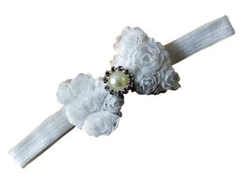 Akinoskids Mesh Yarn White Baby Bow Flower Elastic Newborn Soft Headband 2