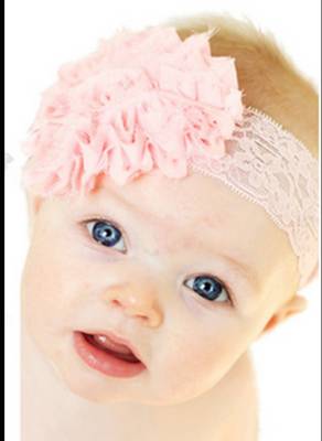Akinoskids Shabby Flowers Rosset Pink Chiffon Babygirl Newborn  Soft Headband 2