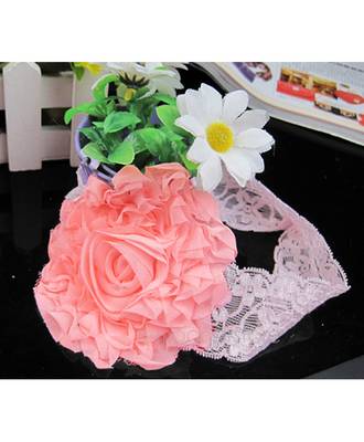 Akinoskids Shabby Flowers Rosset Pink Chiffon Babygirl Newborn  Soft Headband 3