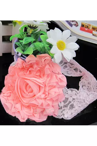 Akinoskids Shabby Flowers Rosset Pink Chiffon Babygirl Newborn  Soft Headband