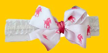 Akinoskids White Polohorse Printing Knight Layered Satin Bow Newborn Soft Headband 1