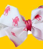 Akinoskids White Polohorse Printing Knight Layered Satin Bow Newborn Soft Headband