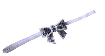Akinoskids White Sparkly/Glitter Sequin Bowknot Elastic Newborn Soft Headband 1