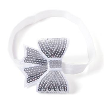 Akinoskids White Sparkly/Glitter Sequin Bowknot Elastic Newborn Soft Headband 2