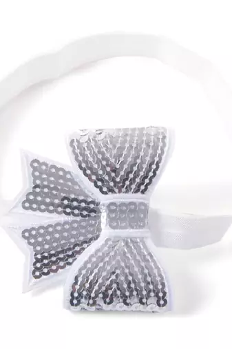 Akinoskids White Sparkly/Glitter Sequin Bowknot Elastic Newborn Soft Headband
