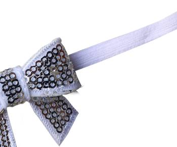 Akinoskids White Sparkly/Glitter Sequin Bowknot Elastic Newborn Soft Headband 3