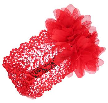 Akinoskids Embroided Red Big Flower Princess Newborn Babygirl Soft Headband 1
