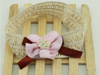 Akinoskids Elegant Pink Lace And Linen Chiffon Flower Newborn Babygirl Soft Headband 1