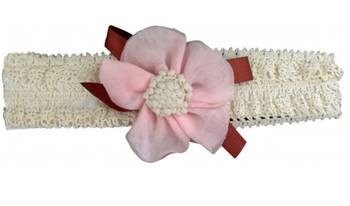 Akinoskids Elegant Pink Lace And Linen Chiffon Flower Newborn Babygirl Soft Headband 2