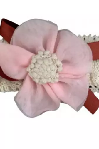 Akinoskids Elegant Pink Lace And Linen Chiffon Flower Newborn Babygirl Soft Headband