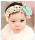 Akinoskids Elegant Blue  Lace And Linen Chiffon Flower Newborn Babygirl Soft Headband