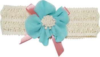 Akinoskids Elegant Blue  Lace And Linen Chiffon Flower Newborn Babygirl Soft Headband 2