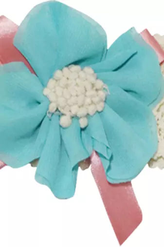 Akinoskids Elegant Blue  Lace And Linen Chiffon Flower Newborn Babygirl Soft Headband