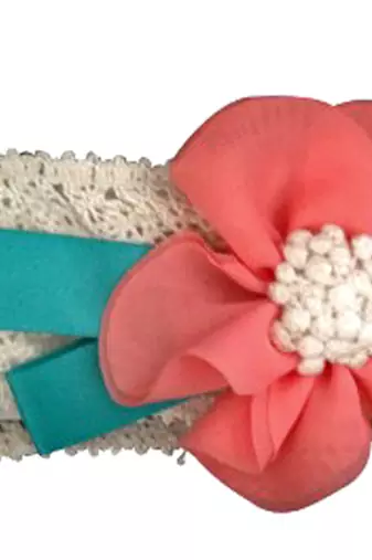 Akinoskids Elegant Peach Lace And Linen Chiffon Flower Newborn Babygirl Soft Headband
