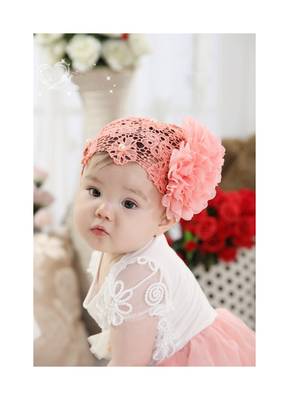Akinoskids Hollow Pearl Double Chiffon Watermelon Flower Princess Engraving Newborn Soft Headband 1
