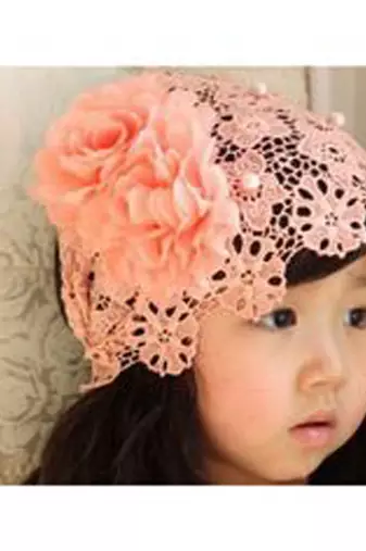 Akinoskids Hollow Pearl Double Chiffon Watermelon Flower Princess Engraving Newborn Soft Headband