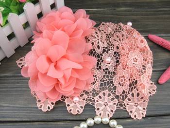 Akinoskids Hollow Pearl Double Chiffon Watermelon Flower Princess Engraving Newborn Soft Headband 3
