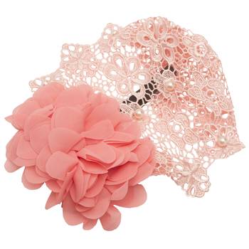 Akinoskids Hollow Pearl Double Chiffon Watermelon Flower Princess Engraving Newborn Soft Headband 4