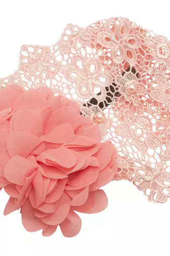Akinoskids Hollow Pearl Double Chiffon Watermelon Flower Princess Engraving Newborn Soft Headband