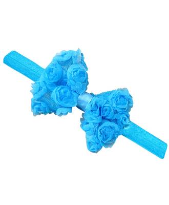 Akinoskids Light Blue Elastic Rose Flower Newborn Babygirl Soft Headband 2