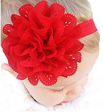 Akinoskids Wavy Edge Hollow Out Red Flower Soft Elastic Newborn Headband 2