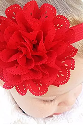 Akinoskids Wavy Edge Hollow Out Red Flower Soft Elastic Newborn Headband