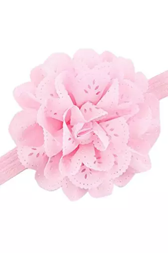 Akinoskids Wavy Edge Hollow Out Light Pink Flower Soft Elastic Newborn Headband