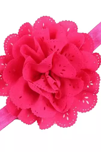 Akinoskids Wavy Edge Hollow Out Hot Pink Flower Soft Elastic Newborn Headband