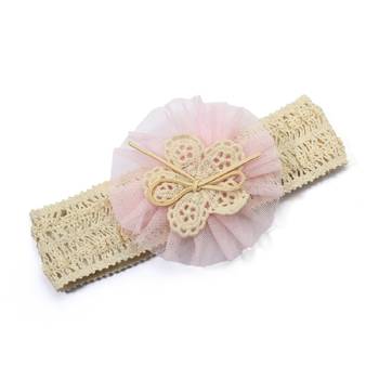 Akinoskids Soft Elastic Lace Chiffon Pink Flower  Newborn Babygirl Headband 2