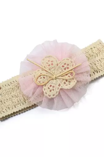 Akinoskids Soft Elastic Lace Chiffon Pink Flower  Newborn Babygirl Headband