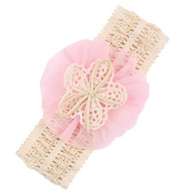 Akinoskids Soft Elastic Lace Chiffon Pink Flower  Newborn Babygirl Headband 3