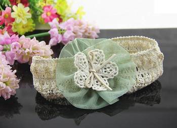 Akinoskids Soft Elastic Lace Chiffon Green Flower  Newborn Babygirl Headband 1
