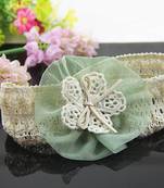 Akinoskids Soft Elastic Lace Chiffon Green Flower  Newborn Babygirl Headband