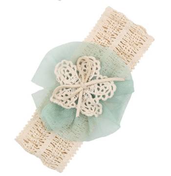 Akinoskids Soft Elastic Lace Chiffon Green Flower  Newborn Babygirl Headband 2