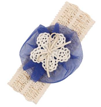 Akinoskids Soft Elastic Lace Chiffon Blue Flower  Newborn Babygirl Headband 1