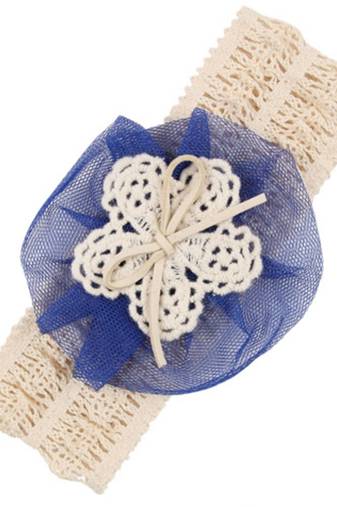Akinoskids Soft Elastic Lace Chiffon Blue Flower  Newborn Babygirl Headband