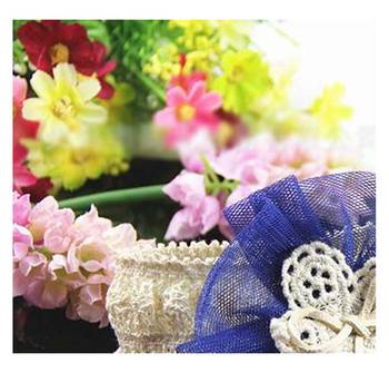 Akinoskids Soft Elastic Lace Chiffon Blue Flower  Newborn Babygirl Headband 2